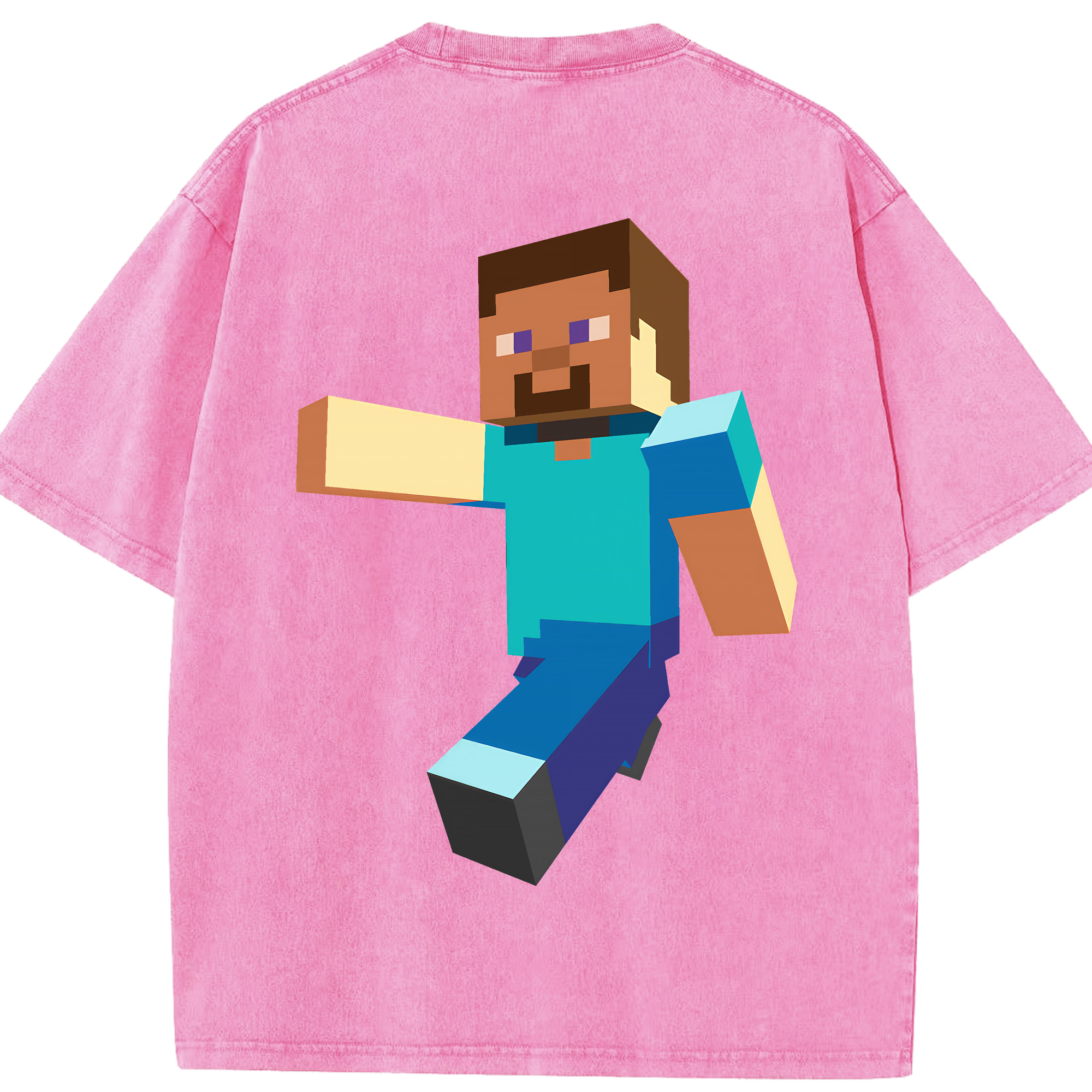 （画像用） マインクラフト ブロックの世界 Minecraft MC Block world 綿100% ヴィンテージ風 半袖Tシャツ（背面プリント）